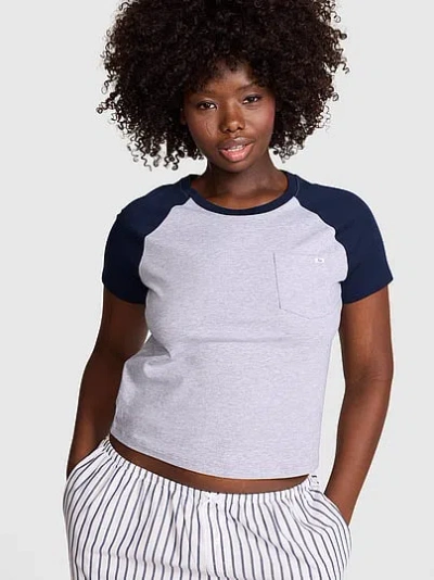 Pink Cotton Raglan Sleep Tee In Gray