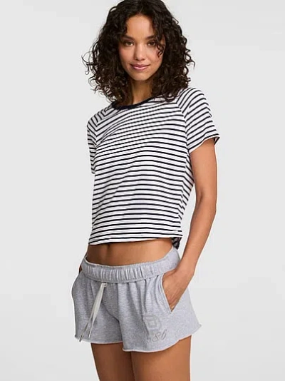 Pink Cotton Raglan Sleep Tee In Gray