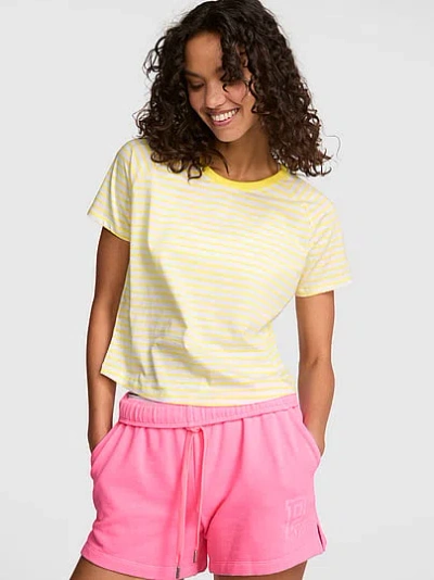 Pink Cotton Raglan Sleep Tee In Green