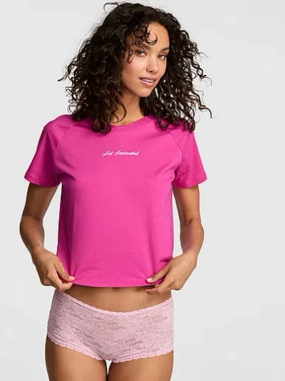 Pink Cotton Raglan Sleep Tee In Multi