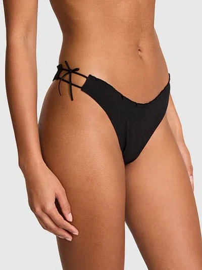 Pink Cotton Side-tie Thong Panty In Black