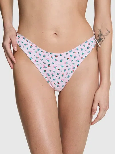 Pink Cotton Side-tie Thong Panty In Multi
