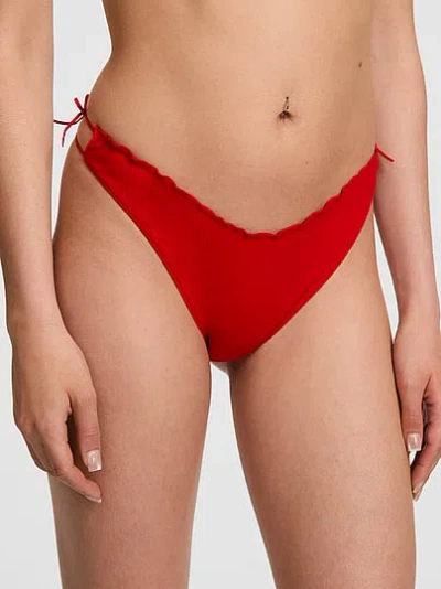 Pink Cotton Side-tie Thong Panty In Red