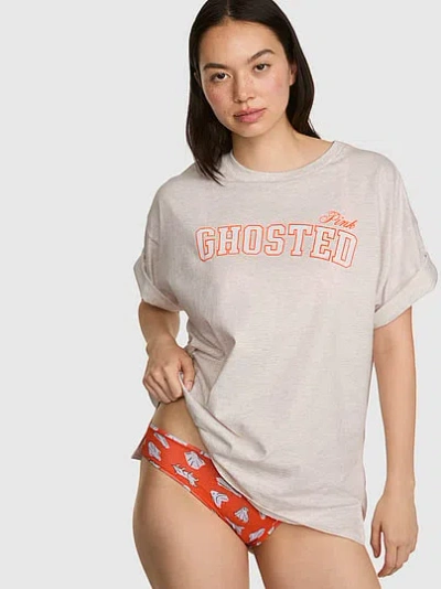 Pink Cotton Side-slit Tee & Panty Set In Gray