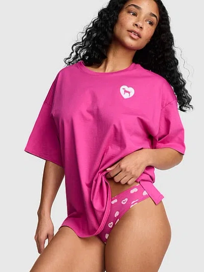 Pink Cotton Side-slit Tee & Panty Set In