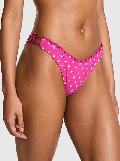 Pink Cotton Side-tie Thong Panty In
