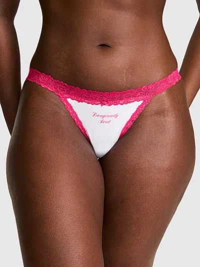Pink Cotton String Bikini Panty In White