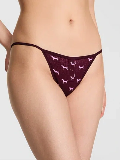 Pink Cotton String Bikini Panty In Burgundy