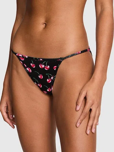 Pink Cotton String Bikini Panty In Black
