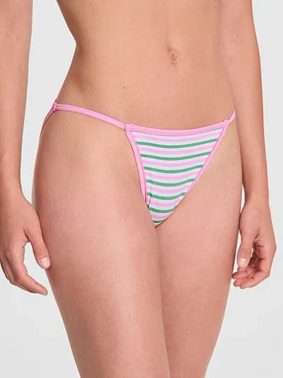 Pink Cotton String Bikini Panty In Multi
