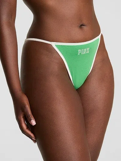 Pink Cotton String Bikini Panty In Green