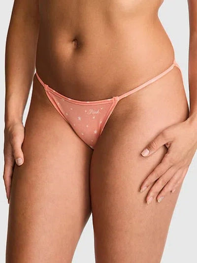 Pink Cotton String Bikini Panty In Multi