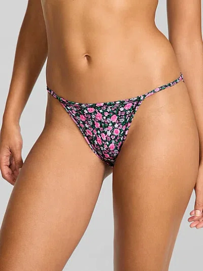 Pink Cotton String Bikini Panty In Multi