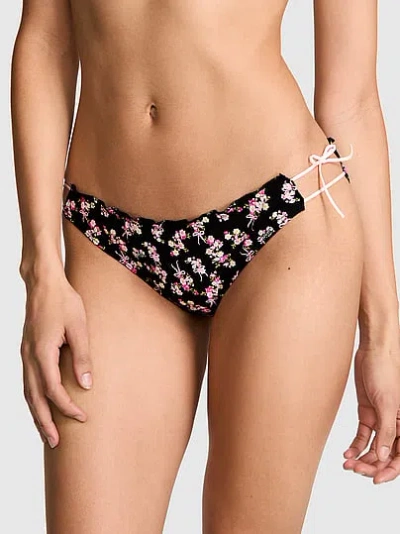 Pink Cotton String Bikini Panty In Black