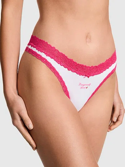 Pink Cotton Thong Panty In Multi