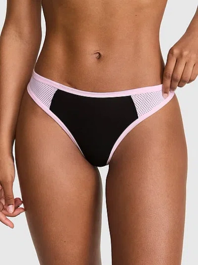 Pink Cotton Thong Panty In Black