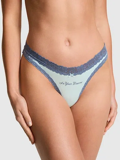 Pink Cotton Thong Panty In Blue