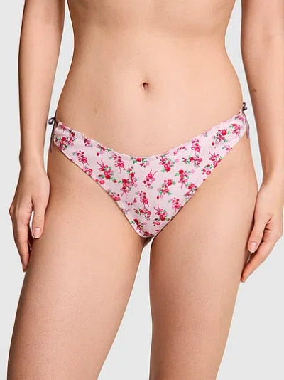 Pink Cotton Thong Panty In White