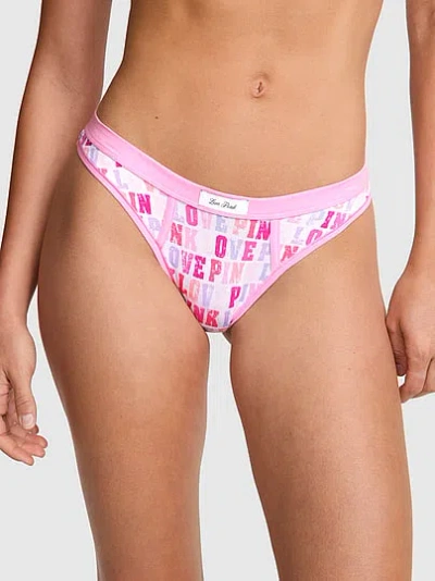 Pink Cotton Thong Panty In Print