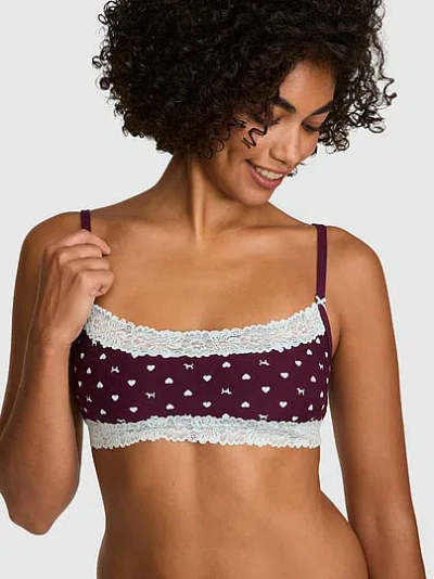Pink Cotton Unlined Lace-trim Scoop Bralette In Brown