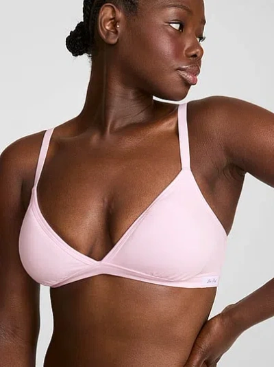 Pink Cotton Unlined Triangle Bralette In