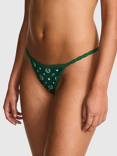 Pink Cotton V-string Panty In Green