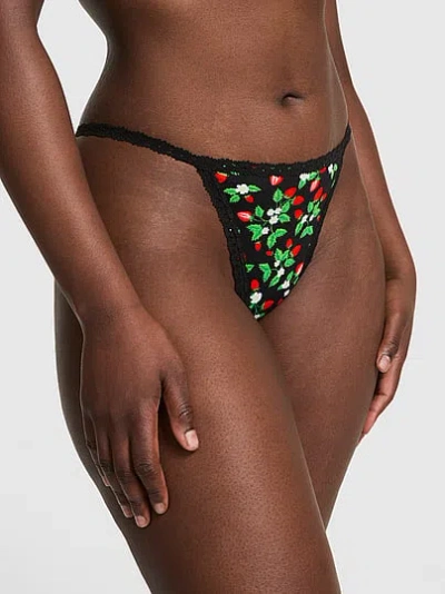 Pink Cotton V-string Panty In Black