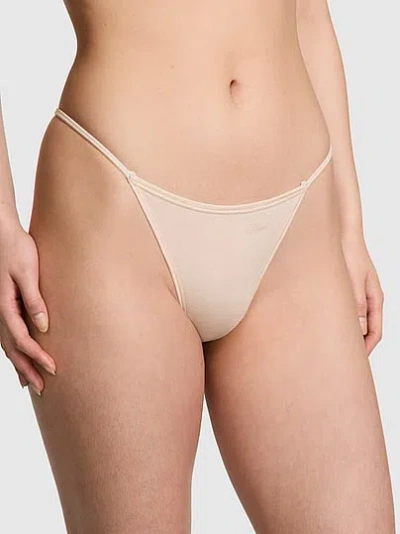 Pink Cotton V-string Panty In Neutral