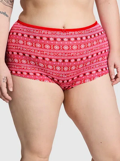 Pink Cotton Velvet-trim Boyshort Panty In Multi