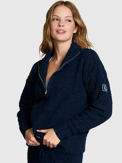Pink Cozy Bouclé Half-zip Sweater In Blue
