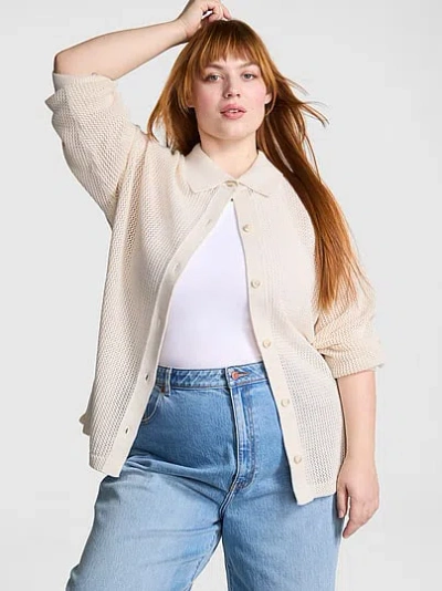 Pink Crochet Button-down Top In Neutral