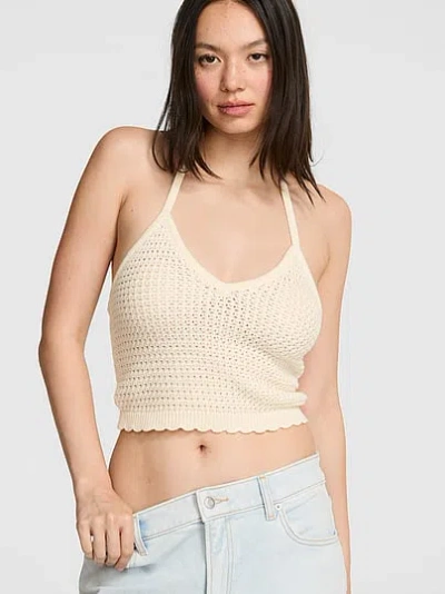 Pink Crochet Halter Tank Top In Animal Print