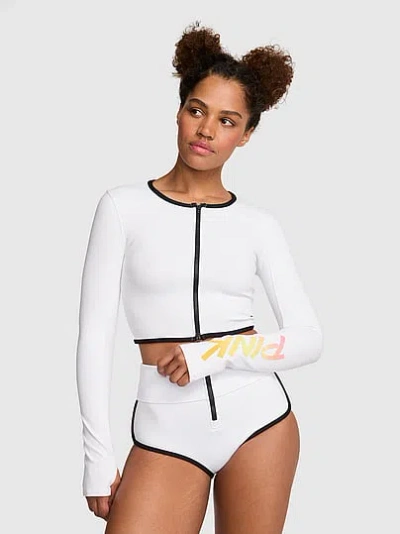 Pink Cropped Scuba Jacket In White
