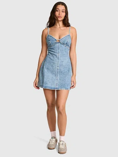 Pink Denim A-line Dress In Blue