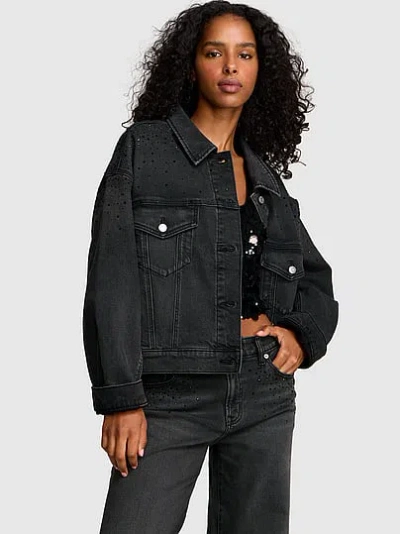 Pink Denim Boyfriend Trucker Jacket In Black