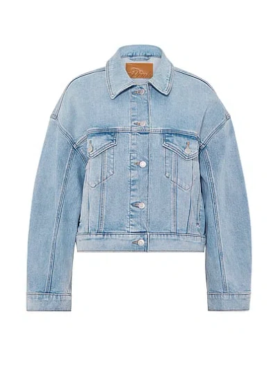 Pink Denim Boyfriend Trucker Jacket In Blue