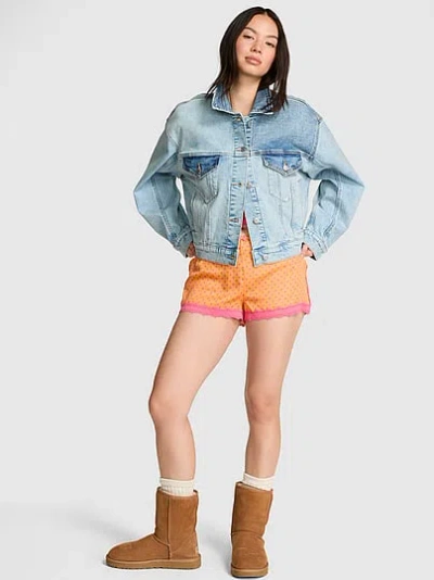 Pink Denim Boyfriend Trucker Jacket In Blue