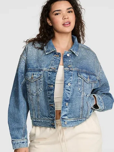 Pink Denim Boyfriend Trucker Jacket In Multi