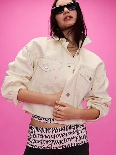 Pink Denim Cutoff Shacket In White