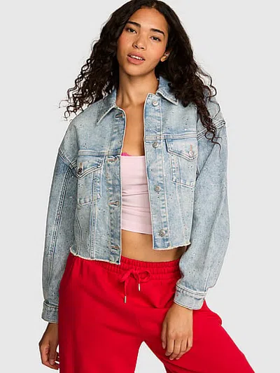 Pink Denim Cut-off Trucker Jacket In Blue