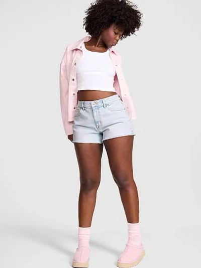 Pink Denim High-rise A-line Shortie In Blue