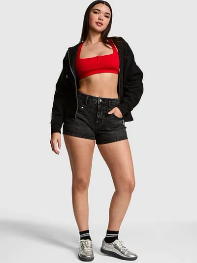 Pink Denim High-rise A-line Shortie In Blue