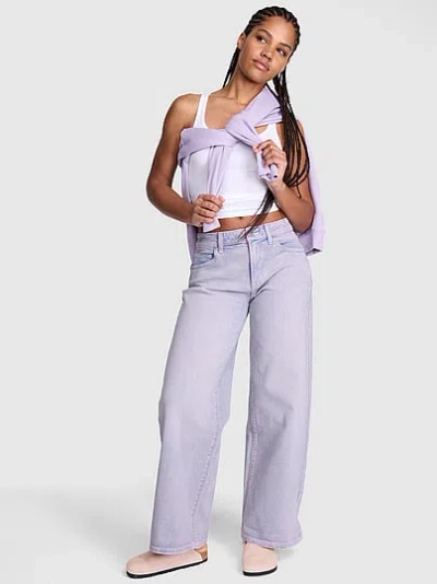 Pink Denim Mid-rise Baggy Wide-leg Jeans In Blue