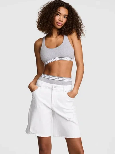 Pink Denim Mid-rise Baggy Jorts In Blue