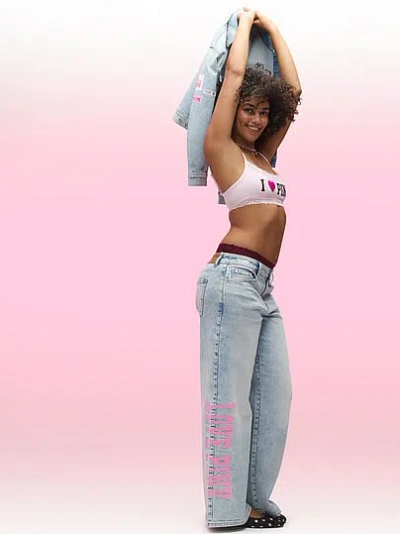 Pink Denim Mid-rise Baggy Wide-leg Jeans In Blue