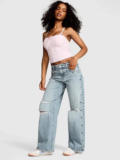 Pink Denim Mid-rise Baggy Wide-leg Jeans In Blue