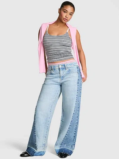 Pink Denim Mid-rise Baggy Wide-leg Jeans In Blue