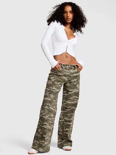 Pink Denim Mid-rise Baggy Wide-leg Jeans In Green