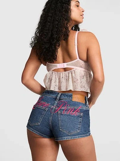 Pink Denim Mid-rise Cheeky Shortie In Gray