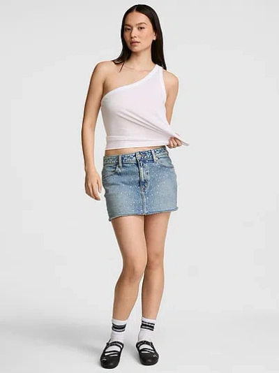 Pink Denim Mini Jean Skirt In Blue